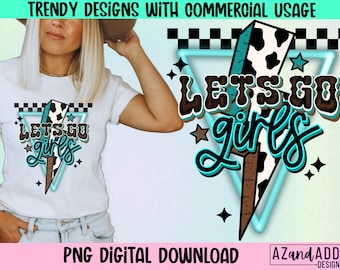 Let’s go girls png, neon western png, retro western, cowhide lightning bolt, punchy png, western sublimation png, Cowgirl png, rodeo png