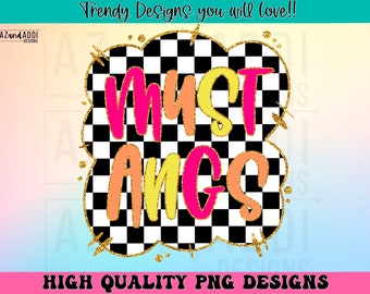 mustangs preppy mascot png, mascot school spirit design, retro mustangs sublimation design, sports team colorful text shirt digital print