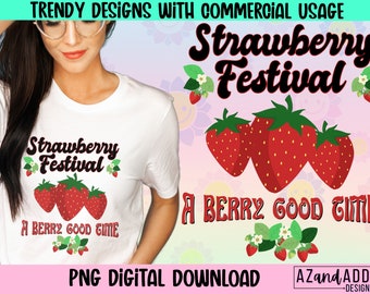 Strawberry Festival PNG, Summer Sublimation PNG, Strawberry Plant Tshirt Design, Retro Sublimation Digital Download, Vintage Strawberry Tee