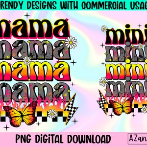 Retro mama mini matching png sublimation design download, mama mini png, mom daughter png, Mother’s Day png, matching mama mini shirt design