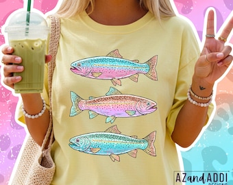 Preppy Fish PNG, Colorful Coastal Fish Shirt Design, Neon Beach Aesthetic Graphic Tee PNG, Trendy Summer Sublimation Digital Download