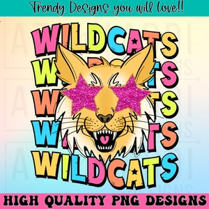 Mascotte preppy de chats sauvages png, conception d'esprit d'école de mascotte de chats sauvages, conception de sublimation de chats sauvages rétro, impression numérique de chemise de mascotte d'équipe sportive