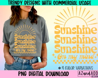 Sunshine on my mind png, summer sublimation, retro summer shirt design, summer vacation 2023 design, summer beach png, digital download