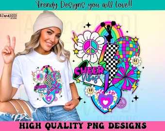 Cheer vibes png, retro cheer sublimation design, cheer competition design for shirts, neon cheer png, trendy cheer digital download