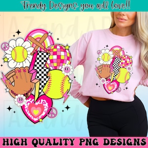 Retro softball png, softball sublimation design, pink softball png, game day softball, softball vibes png, trendy softball shirt png