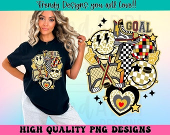 Retro Hockey png, Hockey Sublimationsdesign, goldenes und schwarzes Hockey png, Hockey Lächeln Gesicht png, Hockey Saison png, Hockey Mama png