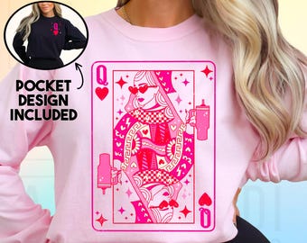 Reina de corazones png, Día de San Valentín png, Lindo diseño de sublimación de reina de corazones en rojo y rosa, descarga digital de camiseta de moda para el Día de San Valentín