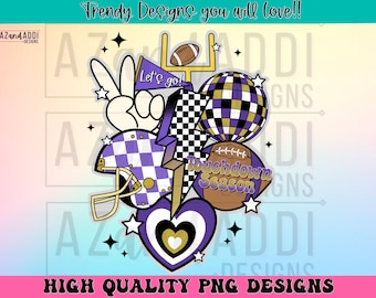 Retro football collage png, football sublimation design, purple and gold football png, custom football team colors png, touchdown season png