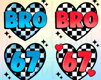 Valentine Bro PNG Bundle, Retro Checkered Heart Designs, 67 Valentine PNGs, Cute Trendy Valentine Digital Download, Six Seven Heart Design