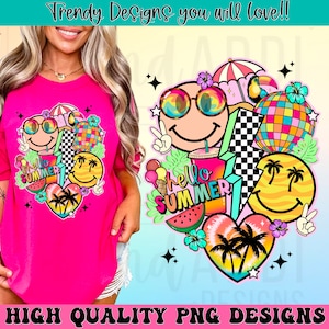 Retro Sommer png, Hallo Sommer png, buntes Sommer Sublimationsdesign, Sommer Lächeln Gesicht Collage Png, tropische Sommer Palme digitales PNG