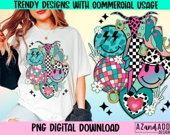 Retro western png, western smile face collage, western sublimation design, cowboy smile face, cowgirl boots png, let’s go girls png