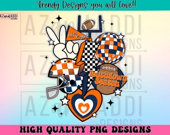 Retro football collage png, football sublimation design, orange and navy bluefootball png, custom football team colors, touchdown season png