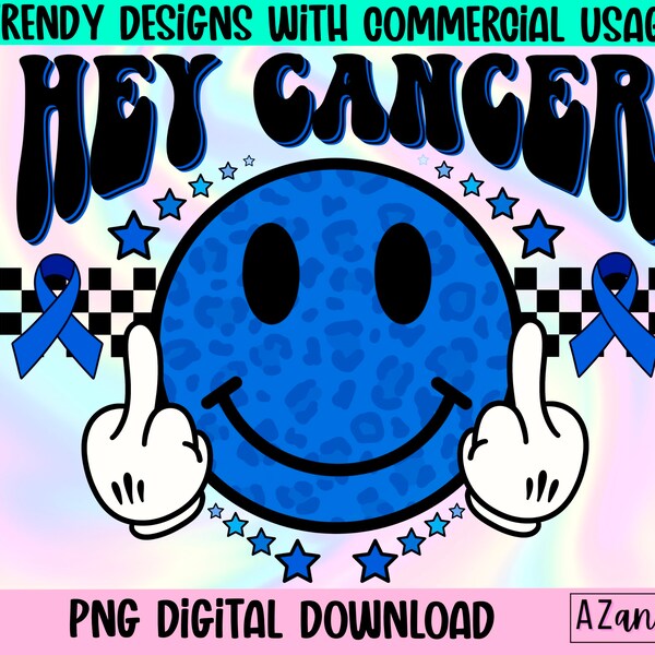 F cancer png, colon cancer awareness png, in March we wear blue, FU cancer, leopard happy face png, retro cancer png, digital download