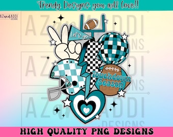 Retro football collage png, football sublimation design, turquoise teal football png, custom football team colors, touchdown season png