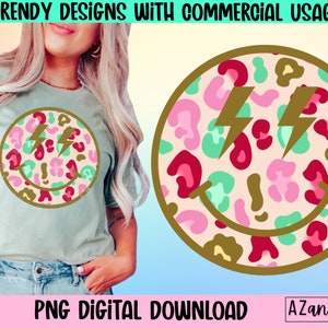 Leopard smile face png, Christmas smile face png, retro Christmas png, smile face sublimation, lightning bolt smile face png