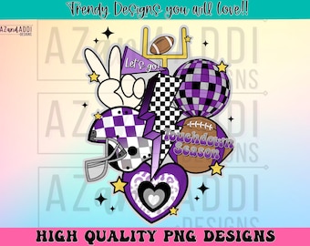 Retro football collage png, football sublimation design,dark purple football png, custom football team colors, touchdown season png