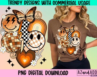 Retro boho sublimation png, retro fall collage png, floral butterfly, shirt designs, its fall yall png, trendy digital high quality png