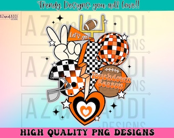 Retro football collage png, football sublimation design, orange and black football png, custom football team colors, touchdown season png
