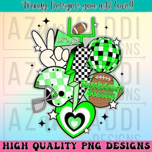 Retro football collage png, football sublimation design, lime green football png, custom football team colors, touchdown season png