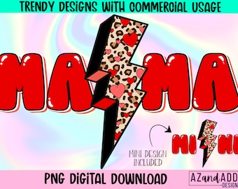 Mama and Mini Png, Retro Mama Valentines Png, Mama and Daughter matching designs, Valentine Mama Mini sublimation, digital download