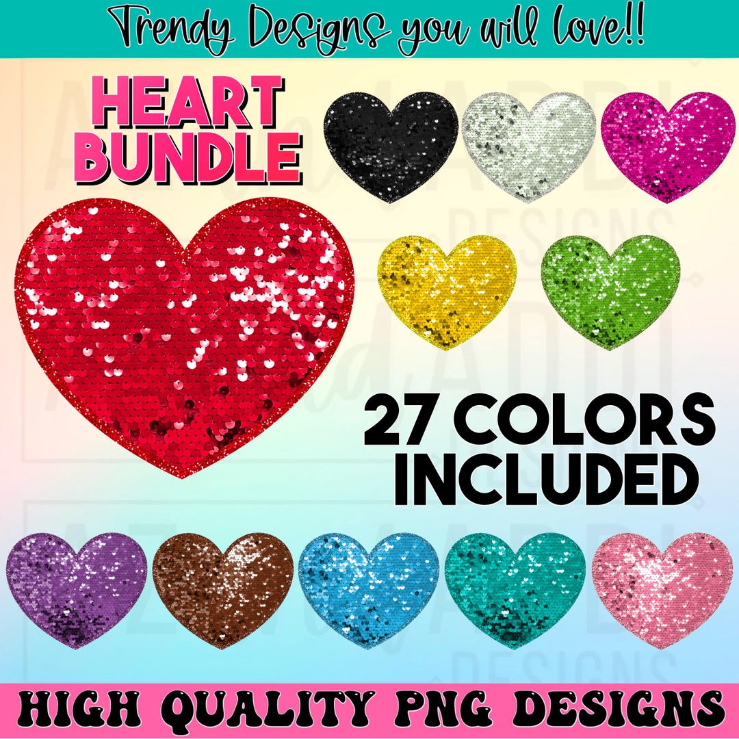 Valentine’s Day Heart Png Bundle, Faux Glitter Heart Png, Faux Sequin ...
