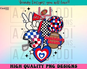 Retro football collage png, football sublimation design, red white and blue football png, custom football team colors, touchdown season png
