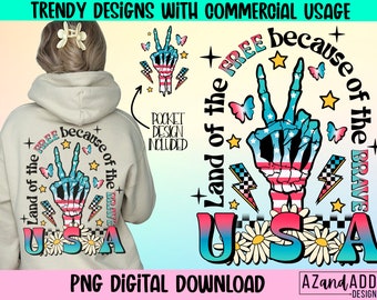 Retro 4th of July png, retro America sublimation design, land of the free png, Independence Day png, front back design, usa design download