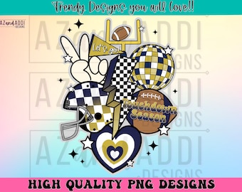 Retro football collage png, football sublimation design, navy blue and gold football png, custom football team colors, touchdown season png