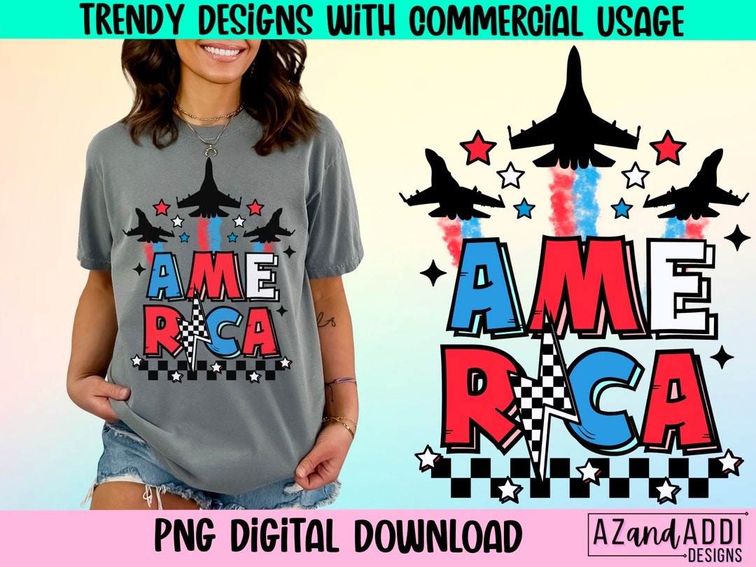 Women's Oversized 4th Of July Shirt - Retro America Lightning Bolt Graphic Tee, Patriotic Vintage Style