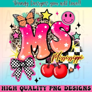 Mississippi state png, retro state abbreviation sublimation, trendy girlie shirt design, MS Mississippi United States patriotic coquette bow