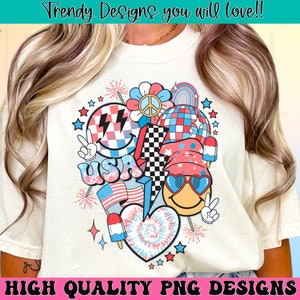Retro 4th of July png, 4th of July sublimation design, America png, USA png, retro patriotic shirt design, Independence Day png, groovy png