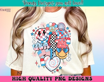 Retro 4th of July png, 4th of July sublimation design, America png, USA png, retro patriotic shirt design, Independence Day png, groovy png