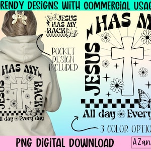Jesus has my back png, retro Christian sublimation design, Christian png, religious png, trendy Jesus front and back design, digital design