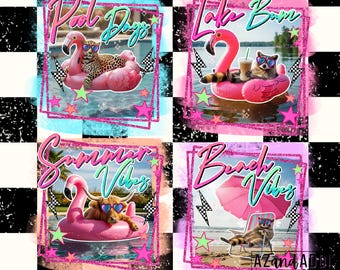 Summer Vibes PNG Bundle, Cute Animal Pool Float Designs, Beach Shirt PNG, Retro Neon Sublimation, Digital Download