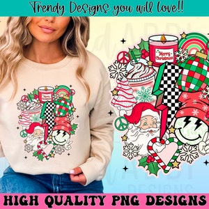 Retro Weihnachten png, Frohe Weihnachten Sublimationsdesign, Weihnachtsvibes png, Weihnachtscliparts Collage Png, trendiges Weihnachtsshirtdesign