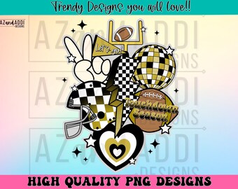 Retro football collage png, football sublimation design, gold and black football png, custom football team colors, touchdown season png