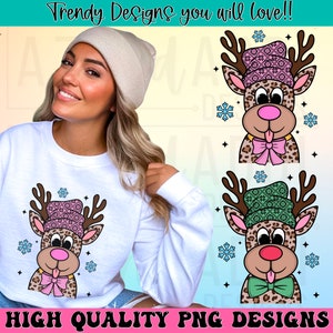 Retro Christmas png, leopard reindeer png, boy and girl reindeer png, cute Christmas sweater design, reindeer sublimation, digital download