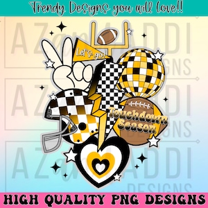 Retro football collage png, football sublimation design, yellow gold and black football png, custom football team colors, touchdown season