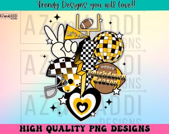 Retro football collage png, football sublimation design, yellow gold and black football png, custom football team colors, touchdown season
