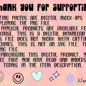 K&ouml;nnte beinhalten: Ein digitaler Download-Grafik mit dem Text "Thank you for supporting!" und anderen Texten &uuml;ber das Produkt. Das Bild enth&auml;lt ein Friedenszeichen, ein Smiley, ein Herz, Sterne und eine Blume. Das Bild ist ein digitales Mock-up.