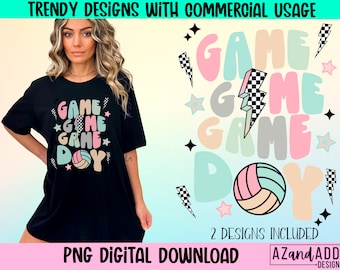 Retro game day volleyball png, volleyball sublimation design, volleyball vibes png, volleyball mom, volleyball shirt digital design, trendy