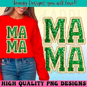 Faux sequin mama png, retro mama sublimation design, varsity font mama png, merry mama png, sparkly glitter png, digital download
