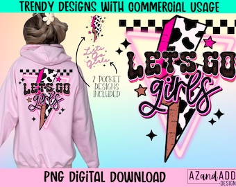Let’s go girls png, hot pink western png, retro western png, trendy rodeo png, front and back png, western sublimation, digital download