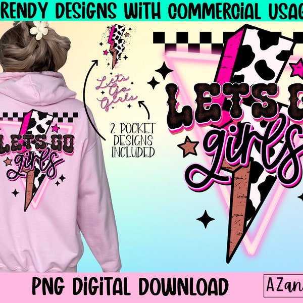 Let’s go girls png, hot pink western png, retro western png, trendy rodeo png, front and back png, western sublimation, digital download