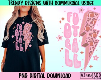 Football lightning bolt Png, retro football png, pink football png, leopard football png, football sublimation, sports png
