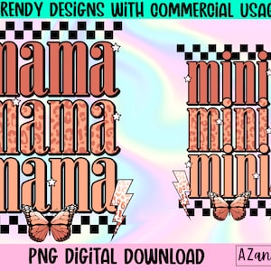 Matching retro mama and mini png sublimation design download, retro mama mini png, mama mini bolt png, mom daughter design, digital design