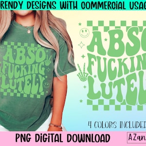Absofuckinglutely png, retro png bundle, sarcastic png, trendy png, front and back design, retro smiley face, skeleton peace hand, digital