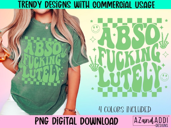 Absofuckinglutely png, retro png bundle, sarcastic png, trendy png, front and back design, retro smiley face, skeleton peace hand, digital
