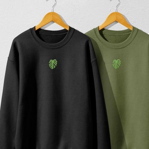 Embroidered Monstera Sweatshirt | Plant Lover Sweatshirt | Minimalist Boho Sweatshirt | Monstera Leaf Embroidery Shirt | Plant Parent Shirt