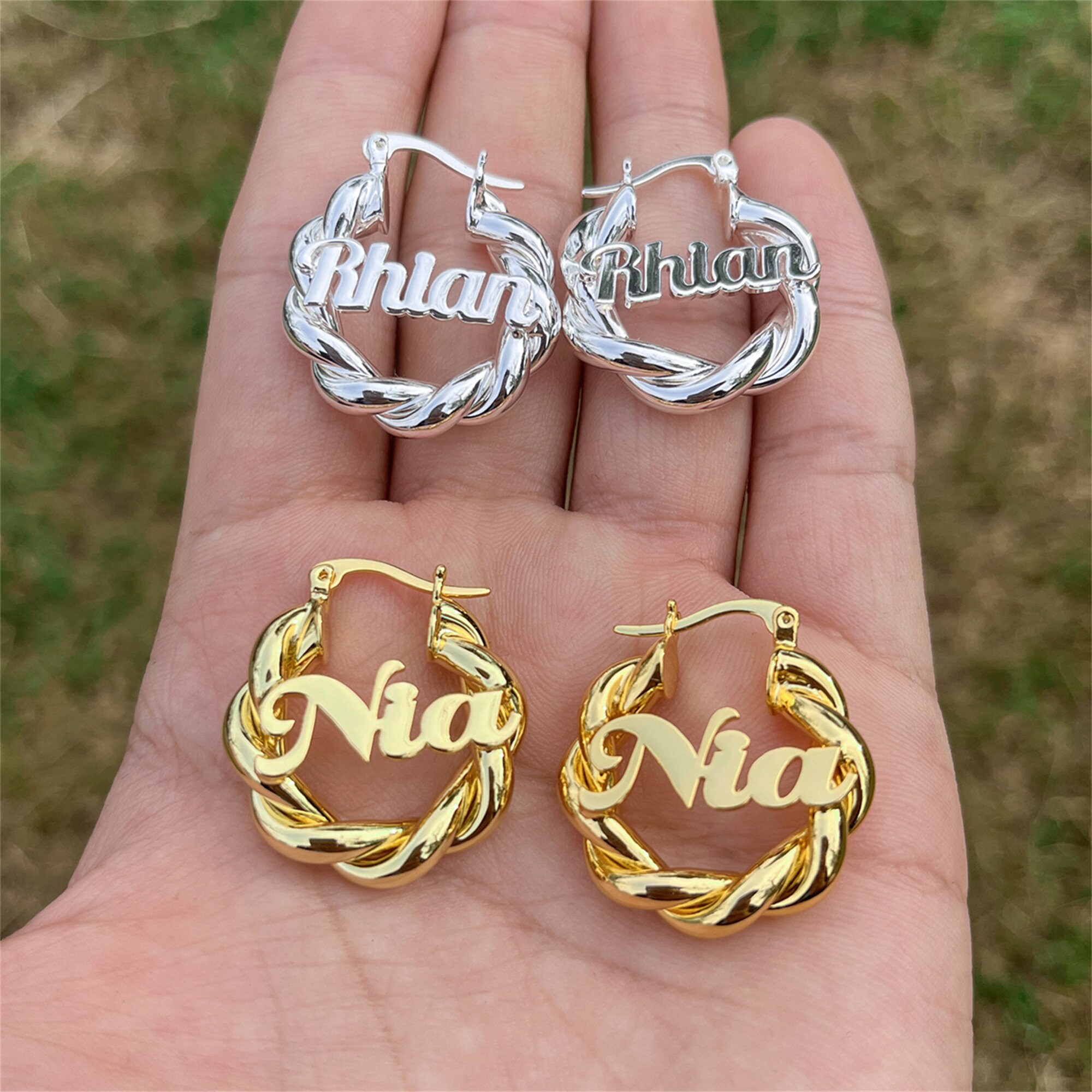 Custom Name Earrings Hoopkids Name Earringspersonalized Etsy